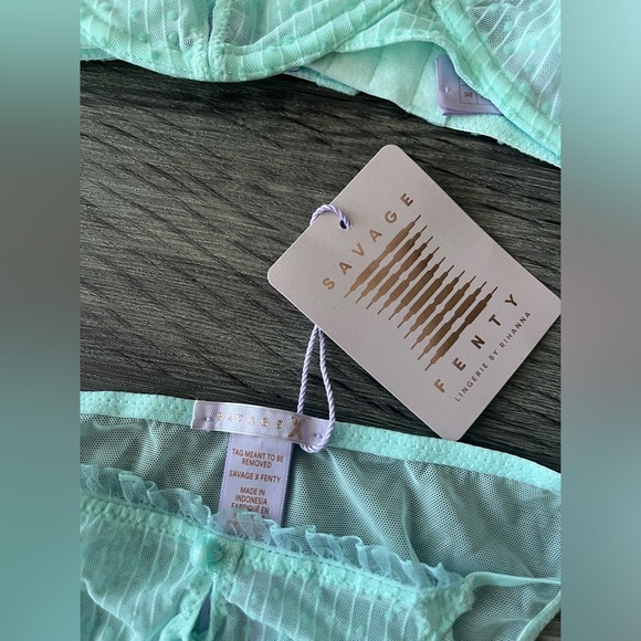 NWT Savage x Fenty lingerie - bra (34B) + panty (XS)- sheer turquoise lace pearl - Picture 12 of 12